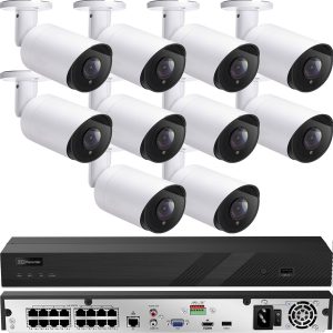 8MP 10 Camera PoE System : (1) 16 Channel Ultra 4K PoE NVR + (10) 8MP Bullet Wide Angle 2.8mm Lens Cameras with Microphone + (1) 2TB HDD : Indoor Outdoor : Plug Play